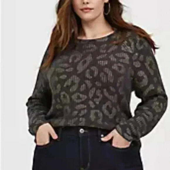 TORRID Wine & GOLD FOIL LEOPARD RIB Pull over Sweater Sz 2 2XL 16-18 US - Picture 1 of 10